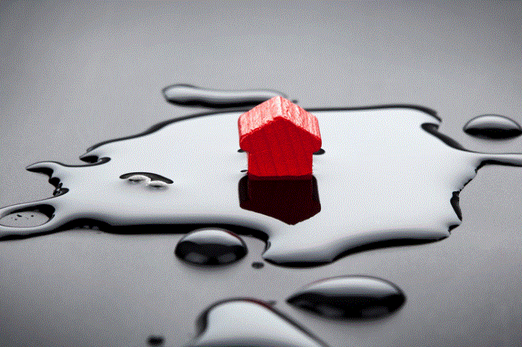 maison rouge en bois dans l'eau